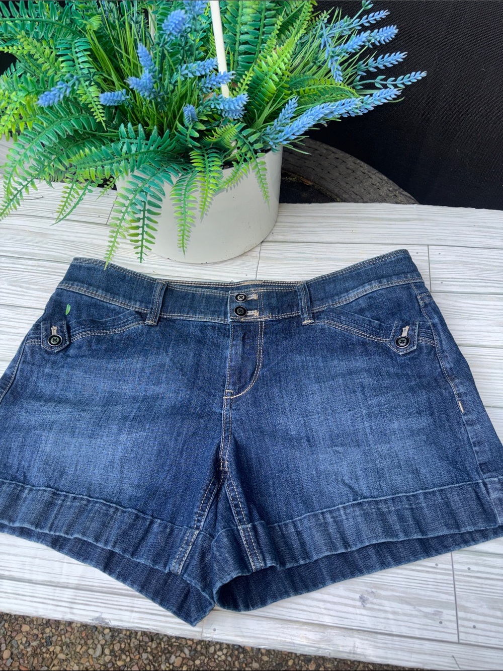 WHBM Blanc "Feel Beautiful" Denim Shorts Dressy Women’s Size 6 Like New